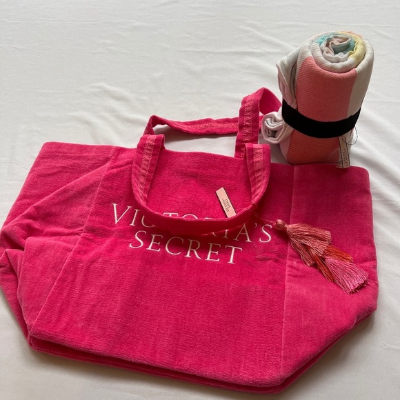 Victoria Secret Pink Terry Cloth Beach Gym Tote & Beach Blanket NWT - Picture 2 of 16